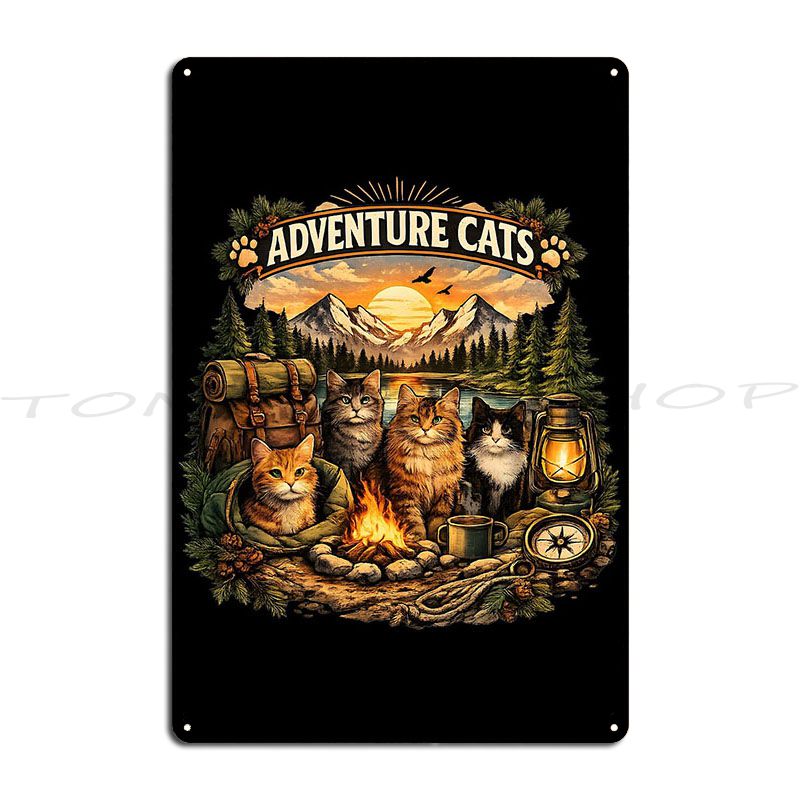 Outdoor Adventure Cinema - قطط المغامرة - لوحة معدنية مطبوعة